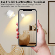 Lightess Rechargeable LED Wall Light Battery Powered Wall Sconce Touch Dimmable Wall Lamp 360° Rotation, Indoor Wall Light Remote Control Wall Spotlight 3 Color Modes for Bedroom, Living Room, White