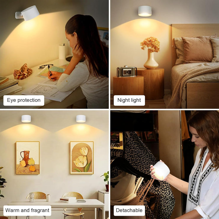 Lightess Rechargeable LED Wall Light Battery Powered Wall Sconce Touch Dimmable Wall Lamp 360° Rotation, Indoor Wall Light Remote Control Wall Spotlight 3 Color Modes for Bedroom, Living Room, White