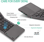 Folding Bluetooth Keyboard, Portable Mini Ultra-Slim Wireless Keyboard with Touchpad for Ios, Android, Windows, PC, Tablet, Smartphone with Built in Rechargeable Battery