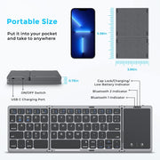 Foldable Bluetooth Keyboard with Upgraded Large Touchpad, Rechargeable Keyboard UK Layout Mini Keyboard for IOS Android Windows PC Tablet Smartphone (Leather Version)