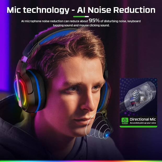 「2024 New」Fc200 Gaming Headset for Ps4/Ps5/Pc/Xbox/Nintendo Switch, PS4 Headset with Microphone, 3.5Mm Gaming Headphones with RGB Light