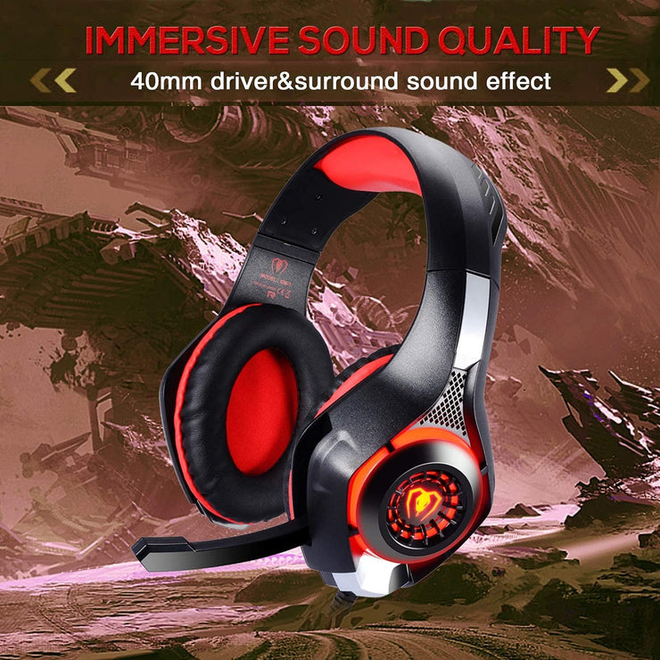 Gaming Headphones PS4, Gaming Headset with 3.5Mm LED Jack and Soundproofed Microphone, Bass Stereo Audio Surround Gaming Headset for Xbox One/Xbox One S/Nintendo Switch/Pc/Laptop Red