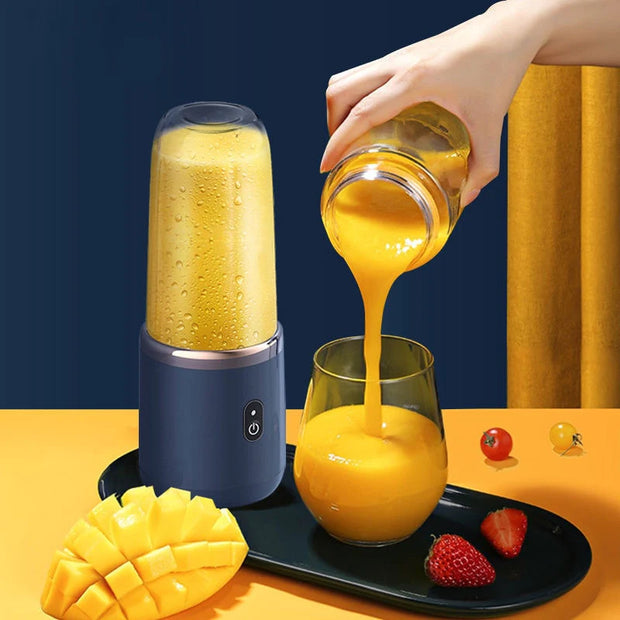 Enjoy Fresh and Healthy Juices Anytime, Anywhere with Our Small Electric Juicer - Portable Juicer Cup with 6 Blades, Automatic Smoothie Blender, and Ice Crush Cap