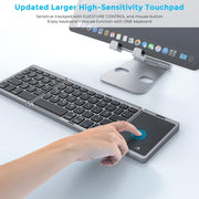 Foldable Bluetooth Keyboard with Upgraded Large Touchpad, Rechargeable Keyboard UK Layout Mini Keyboard for IOS Android Windows PC Tablet Smartphone (Leather Version)