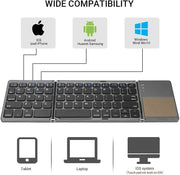 Folding Bluetooth Keyboard, Portable Mini Ultra-Slim Wireless Keyboard with Touchpad for Ios, Android, Windows, PC, Tablet, Smartphone with Built in Rechargeable Battery