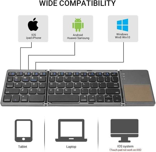 Folding Bluetooth Keyboard, Portable Mini Ultra-Slim Wireless Keyboard with Touchpad for Ios, Android, Windows, PC, Tablet, Smartphone with Built in Rechargeable Battery