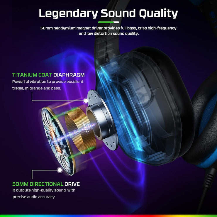 「2024 New」Fc200 Gaming Headset for Ps4/Ps5/Pc/Xbox/Nintendo Switch, PS4 Headset with Microphone, 3.5Mm Gaming Headphones with RGB Light