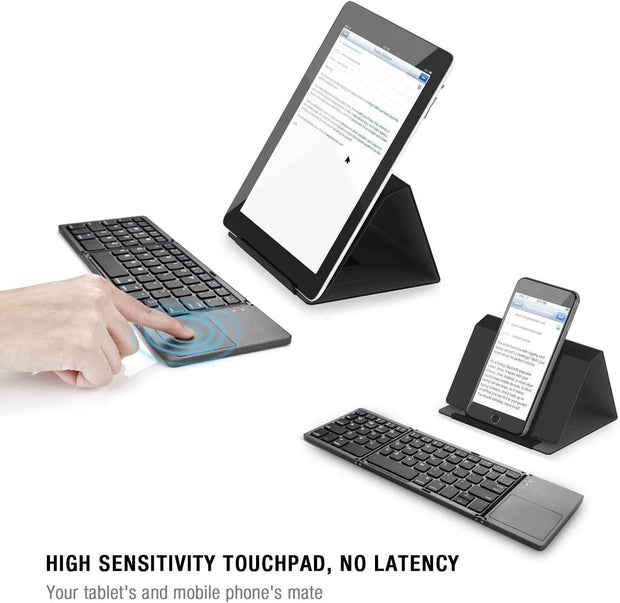 Folding Bluetooth Keyboard, Portable Mini Ultra-Slim Wireless Keyboard with Touchpad for Ios, Android, Windows, PC, Tablet, Smartphone with Built in Rechargeable Battery