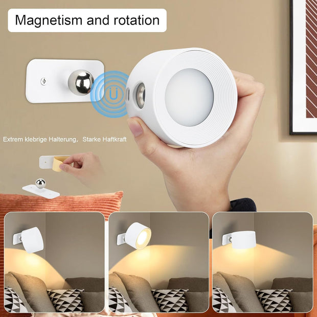 Lightess Rechargeable LED Wall Light Battery Powered Wall Sconce Touch Dimmable Wall Lamp 360° Rotation, Indoor Wall Light Remote Control Wall Spotlight 3 Color Modes for Bedroom, Living Room, White