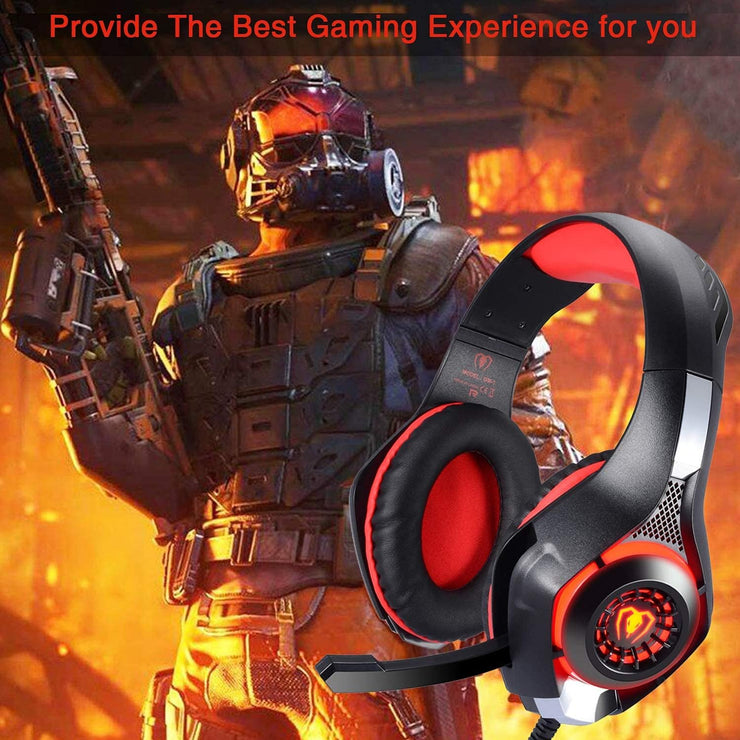 Gaming Headphones PS4, Gaming Headset with 3.5Mm LED Jack and Soundproofed Microphone, Bass Stereo Audio Surround Gaming Headset for Xbox One/Xbox One S/Nintendo Switch/Pc/Laptop Red