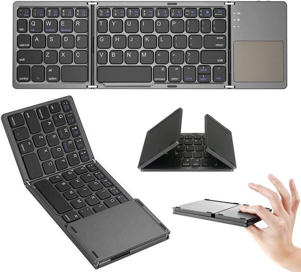 Folding Bluetooth Keyboard, Portable Mini Ultra-Slim Wireless Keyboard with Touchpad for Ios, Android, Windows, PC, Tablet, Smartphone with Built in Rechargeable Battery