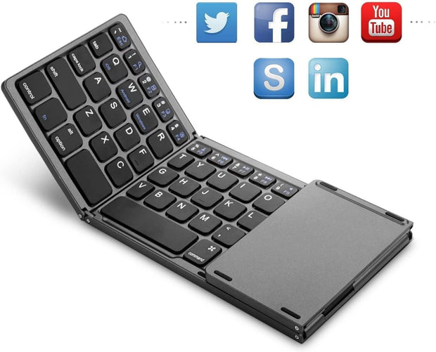 Folding Bluetooth Keyboard, Portable Mini Ultra-Slim Wireless Keyboard with Touchpad for Ios, Android, Windows, PC, Tablet, Smartphone with Built in Rechargeable Battery