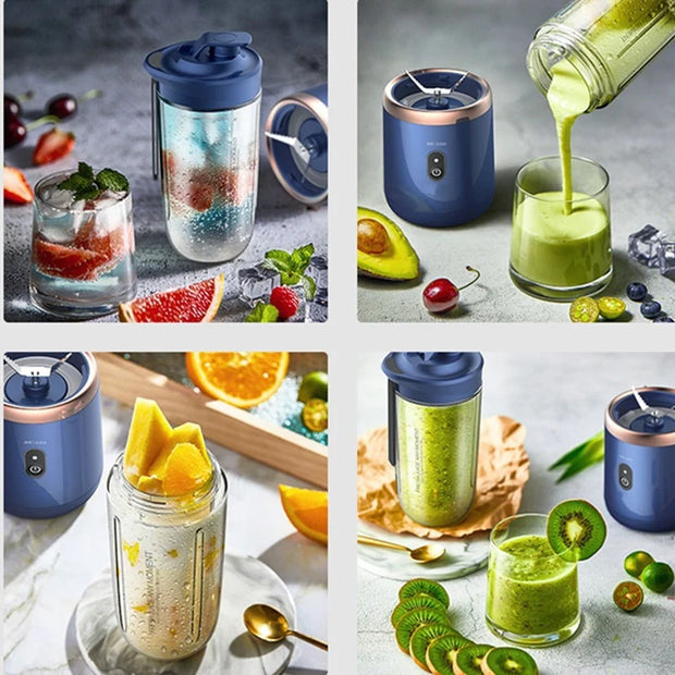 Enjoy Fresh and Healthy Juices Anytime, Anywhere with Our Small Electric Juicer - Portable Juicer Cup with 6 Blades, Automatic Smoothie Blender, and Ice Crush Cap