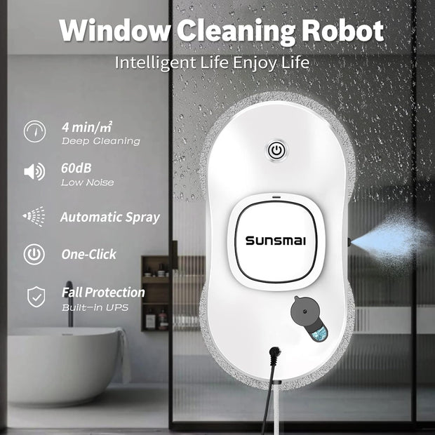 Window Cleaning Robot,  Smart Window Cleaner with Automatic Water Spray, Remote Control Robot Window Washer for Windows/Tiles/Glass Door (SWLR0001)