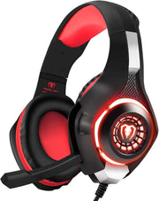 Gaming Headphones PS4, Gaming Headset with 3.5Mm LED Jack and Soundproofed Microphone, Bass Stereo Audio Surround Gaming Headset for Xbox One/Xbox One S/Nintendo Switch/Pc/Laptop Red