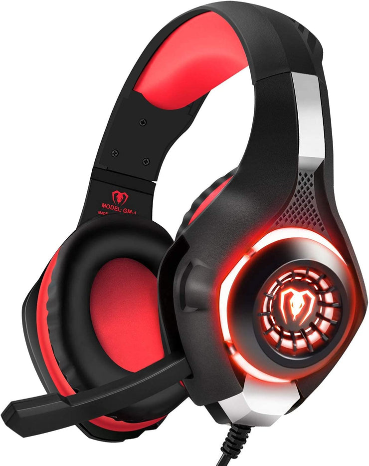 Gaming Headphones PS4, Gaming Headset with 3.5Mm LED Jack and Soundproofed Microphone, Bass Stereo Audio Surround Gaming Headset for Xbox One/Xbox One S/Nintendo Switch/Pc/Laptop Red